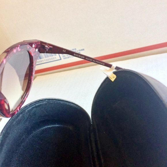 NEW Balmain BL2082b burgundy purple marble embossed round cateye sunglasses NWOT main image 6